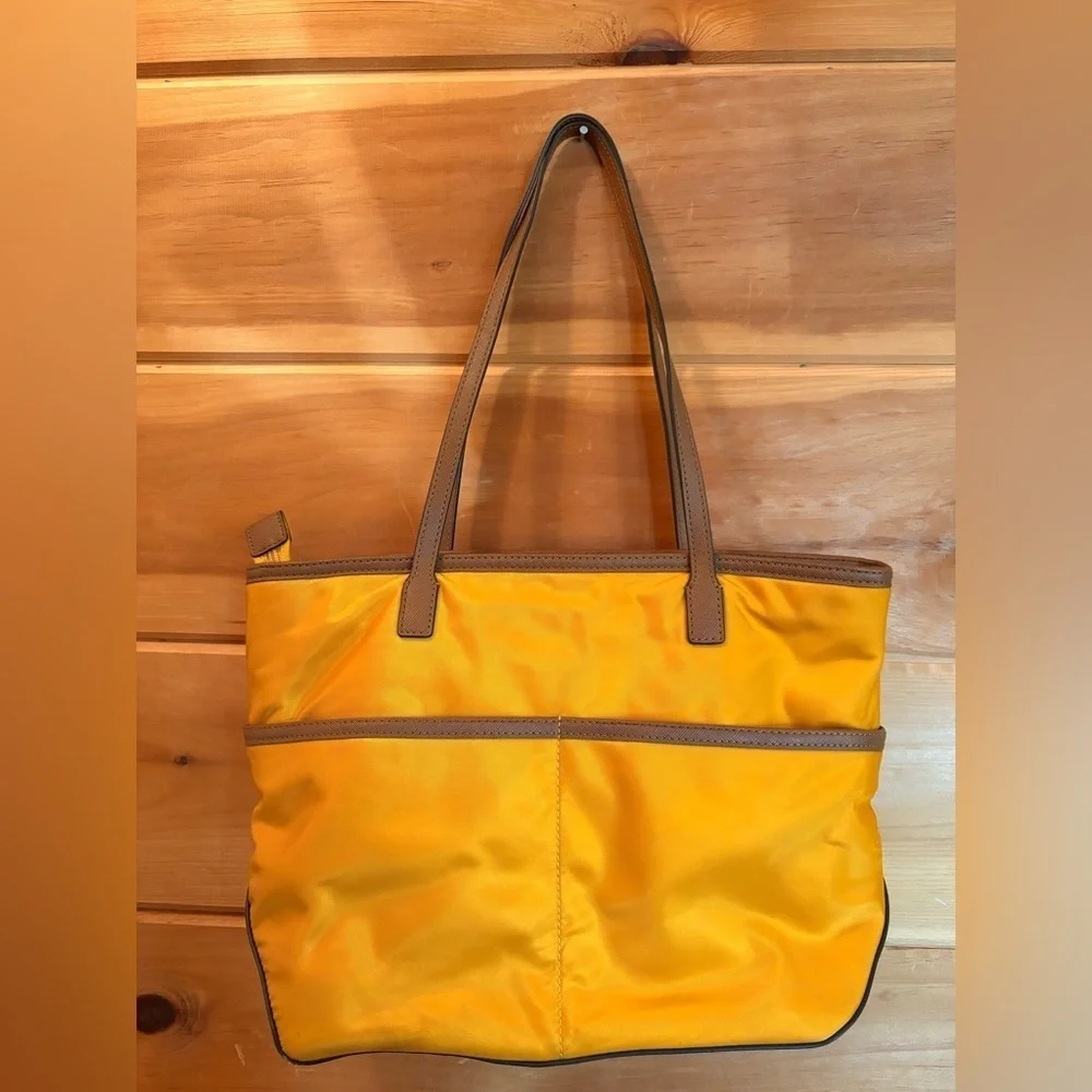 Michael Kors Kempton Medium Pocket Nylon Tote Handbag Purse Hunter Forest Yellow